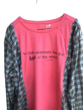 Reworked Flannel Shirt, Upcycled Oversized Inspirational Graphic Tee Plus Size